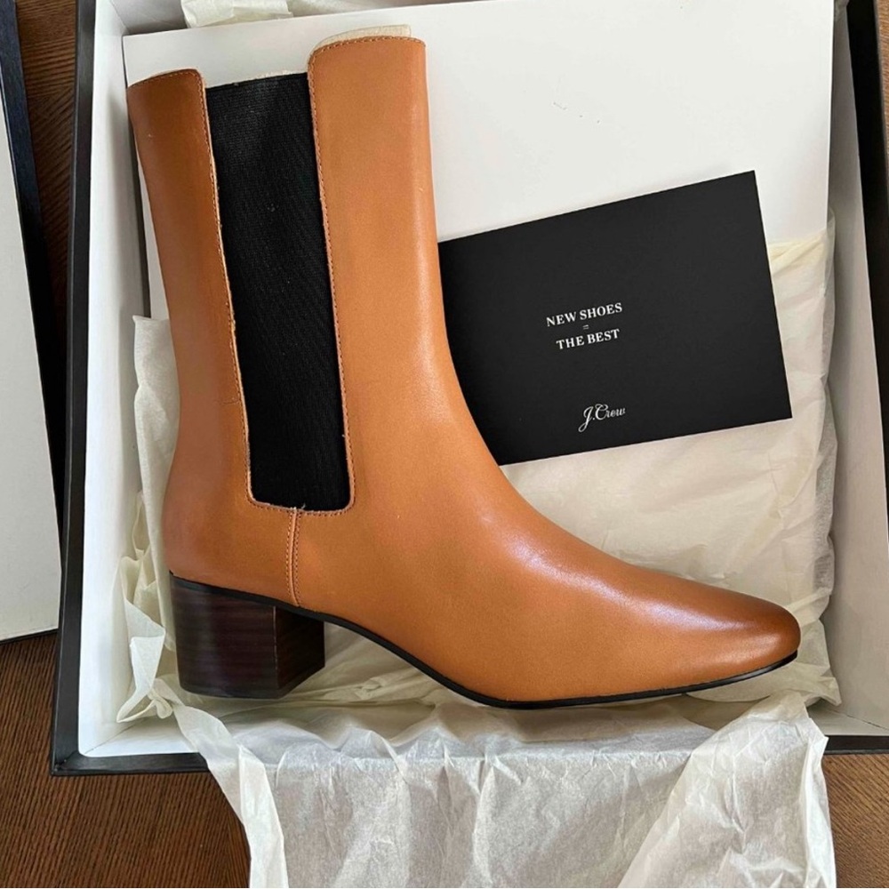 J Crew High Shaft Leather Cognac Boots - Size 7 1/2